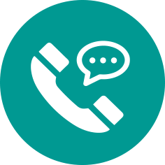 Symbol eines weißen Telefonhörers mit einer Sprechblase, die drei Punkte enthält.